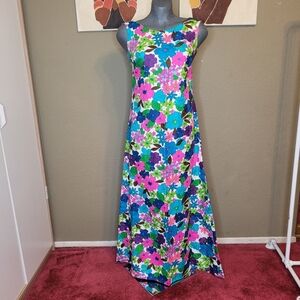 Vintage Pink and Blue Sleeveless Maxi Sundress Size M